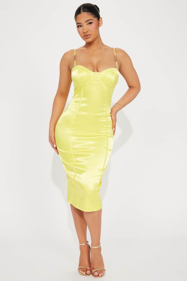 Yellow Fashion Nova Be My Darling Satin Midi Women Dress USA | 765820RSF