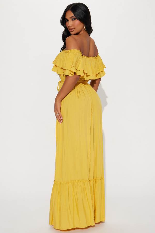 Yellow Fashion Nova Caribbean Beauty Maxi Women Dress USA | 021963RZU