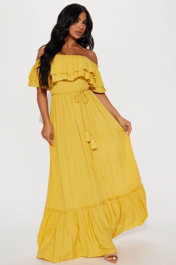 Yellow Fashion Nova Caribbean Beauty Maxi Women Dress USA | 021963RZU