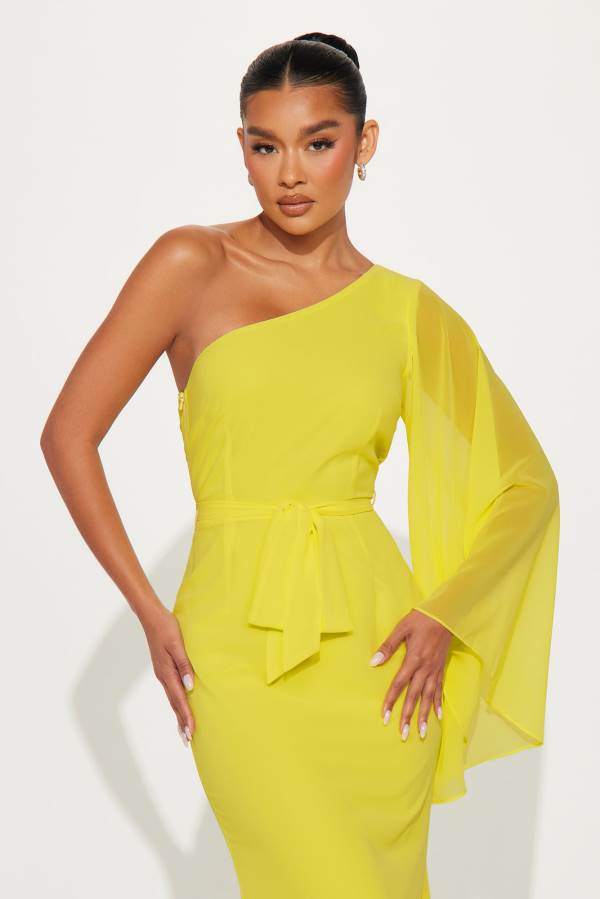 Yellow Fashion Nova Heaven One Shoulder Maxi Women Dress USA | 045691RTA