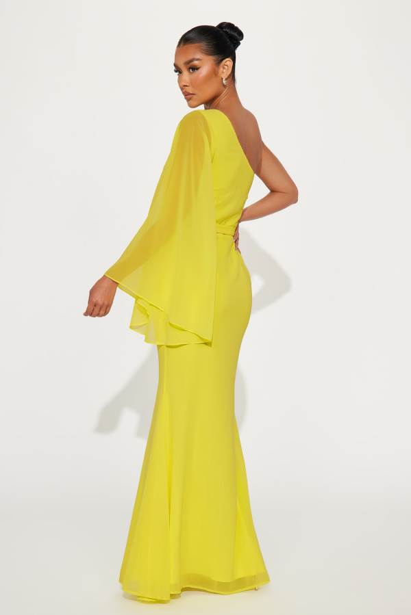 Yellow Fashion Nova Heaven One Shoulder Maxi Women Dress USA | 045691RTA