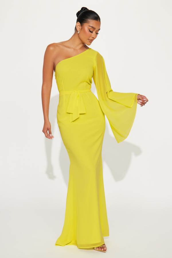 Yellow Fashion Nova Heaven One Shoulder Maxi Women Dress USA | 045691RTA