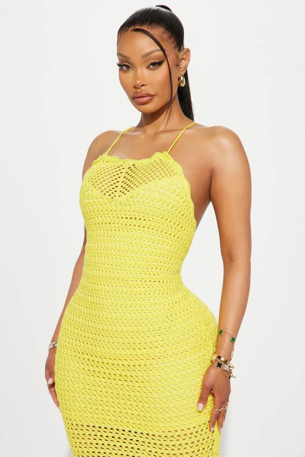 Yellow Fashion Nova Jazmin Crotchet Midi Women Dress USA | 576189EBJ