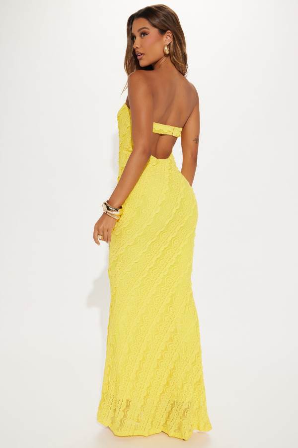 Yellow Fashion Nova Lavish in Lace Maxi Women Dress USA | 369847NKE