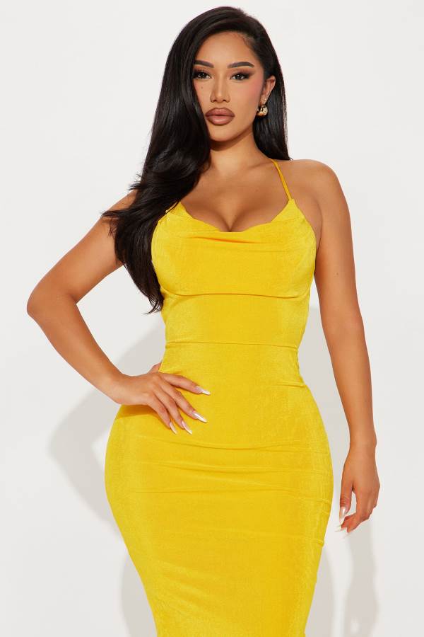 Yellow Fashion Nova Sera Slinky Maxi Women Dress USA | 980571UNS