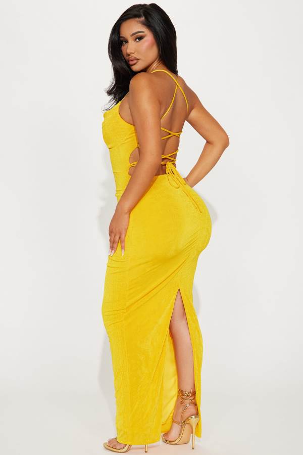 Yellow Fashion Nova Sera Slinky Maxi Women Dress USA | 980571UNS