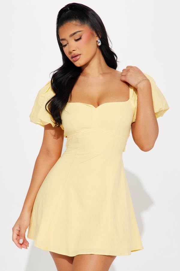 Yellow Fashion Nova Sienna Linen Mini Women Dress USA | 872504FEC